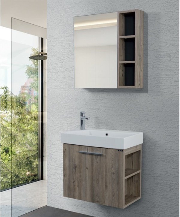 Lineart Trend 65 cm Dar Banyo Dolabı Gri Çam+Dolaplı Ayna