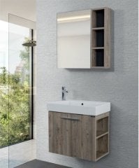 Lineart Trend 65 cm Dar Banyo Dolabı Gri Çam+Dolaplı Ayna