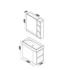 Lineart Trend 65 cm Dar Banyo Dolabı Gri Çam+Dolaplı Ayna