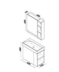 Lineart Trend 65 cm Dar Banyo Dolabı Gri Çam+Dolaplı Ayna