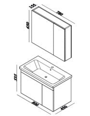Lineart Lara 80 cm Lavabo Dolabı +Dolaplı Ayna