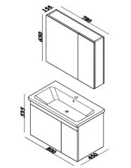 Lineart Lara 80 cm Lavabo Dolabı +Dolaplı Ayna