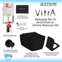 Vitra Metropole 7672B083-0559 Rim-ex Asma Klozet ve Gömme Rezervuar Seti, Mat Siyah