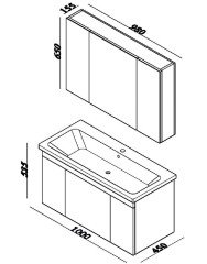 Lineart Lara 100 cm Lavabo Dolabı +Dolaplı Ayna