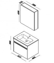 Lineart Balat 60  cm Banyo Dolabı Beyaz+Dolaplı Ayna