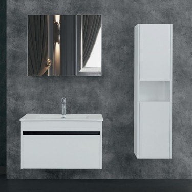 Lineart Balat 60  cm Banyo Dolabı Beyaz+Dolaplı Ayna