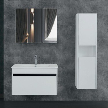 Lineart Balat 60  cm Banyo Dolabı Beyaz+Dolaplı Ayna