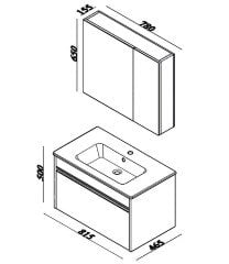 Lineart Balat 80 cm Lavabo Dolabı +Dolaplı Ayna