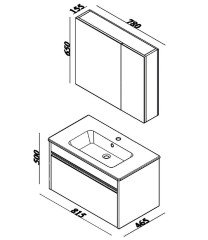 Lineart Balat 80 cm Lavabo Dolabı +Dolaplı Ayna