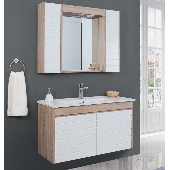 Lineart Strip 100 cm Banyo Dolabı + Dolaplı Ayna