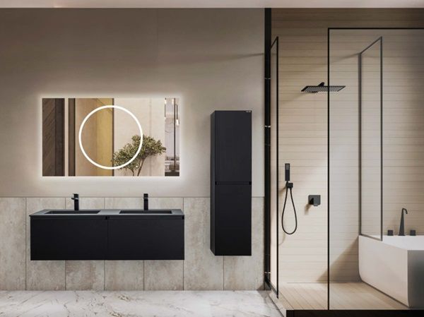 Lineart Bella 1400 Çift Lavabolu Banyo Dolabı + Ledli Ayna Siyah