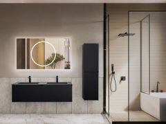 Lineart Bella 1400 Çift Lavabolu Banyo Dolabı + Ledli Ayna Siyah