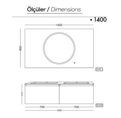 Lineart Bella 1400 Çift Lavabolu Banyo Dolabı + Ledli Ayna Cement