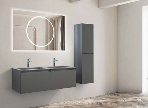 Lineart Bella 1400 Çift Lavabolu Banyo Dolabı + Ledli Ayna Cement