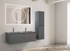 Lineart Bella 1400 Çift Lavabolu Banyo Dolabı + Ledli Ayna Cement