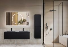 Lineart Bella 1200 Çift Lavabolu Banyo Dolabı + Ledli Ayna Siyah