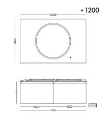 Lineart Bella 1200 Çift Lavabolu Banyo Dolabı + Ledli Ayna Siyah