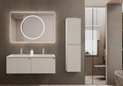 Lineart Bella 1200 Çift Lavabolu Banyo Dolabı + Ledli Ayna Bej