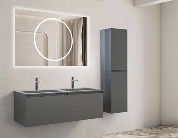 Lineart Bella 1200 Çift Lavabolu Banyo Dolabı + Ledli Ayna Cement