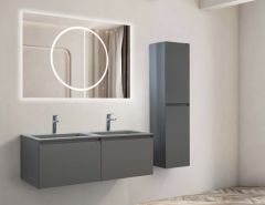 Lineart Bella 1200 Çift Lavabolu Banyo Dolabı + Ledli Ayna Cement