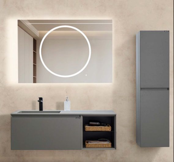 Lineart Bella 1200 Sol Hazneli Banyo Dolabı + Ledli Ayna Cement