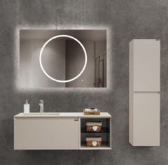 Lineart Bella 1200 Sol Hazneli Banyo Dolabı + Ledli Ayna Bej