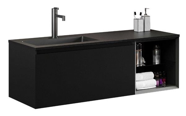 Lineart Bella 1200 Sol Hazneli Banyo Dolabı + Ledli Ayna Siyah