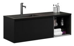 Lineart Bella 1200 Sol Hazneli Banyo Dolabı + Ledli Ayna Siyah