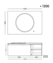 Lineart Bella 1200 Sol Hazneli Banyo Dolabı + Ledli Ayna Siyah