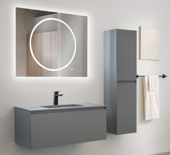 Lineart Bella 1000 Banyo Dolabı + Ledli Ayna Cement