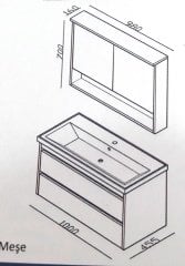 Lineart Soft 100 cm Banyo Dolabı  + Dolaplı Ayna