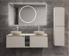 Lineart Royal Cırcle 1400 Çift Lavabolu Banyo Dolabı + Ledli Ayna Bej