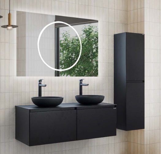 Lineart Royal Cırcle 1400 Çift Lavabolu Banyo Dolabı + Ledli Ayna Siyah