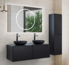 Lineart Royal Cırcle 1400 Çift Lavabolu Banyo Dolabı + Ledli Ayna Siyah