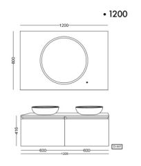 Lineart Royal Cırcle 1200 Çift Lavabolu Banyo Dolabı + Ledli Ayna Siyah