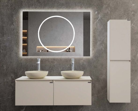 Lineart Royal Cırcle 1200 Çift Lavabolu Banyo Dolabı + Ledli Ayna Bej