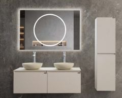 Lineart Royal Cırcle 1200 Çift Lavabolu Banyo Dolabı + Ledli Ayna Bej