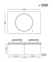 Lineart Royal Cırcle 1200 Çift Lavabolu Banyo Dolabı + Ledli Ayna Bej