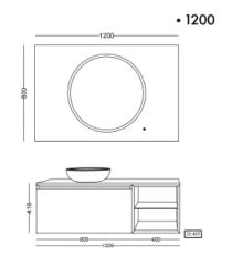 Lineart Royal Cırcle 1200 Sol Hazneli Banyo Dolabı + Ledli Ayna Siyah