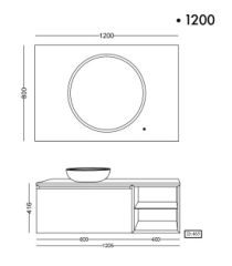 Lineart Royal Cırcle 1200 Sol Hazneli Banyo Dolabı + Ledli Ayna Siyah