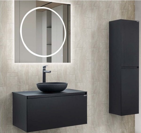 Lineart Royal Cırcle 1000 Banyo Dolabı + Ledli Ayna Siyah