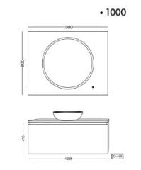 Lineart Royal Cırcle 1000 Banyo Dolabı + Ledli Ayna Siyah