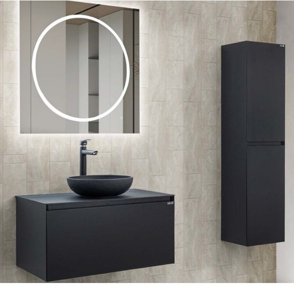 Lineart Royal Cırcle 800 Banyo Dolabı + Ledli Ayna Siyah