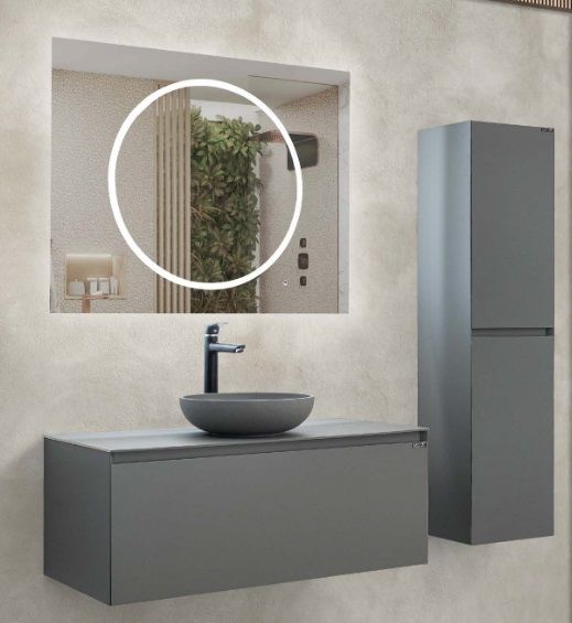 Lineart Royal Cırcle 800 Banyo Dolabı + Ledli Ayna Cement