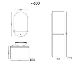 Lineart Royal Cırcle 600 Banyo Dolabı + Ledli Ayna Cement