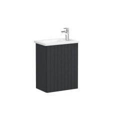 Vitra Root Groove 69181 Lavabo Dolabı, Kapaklı, 45 Cm, Kompakt, Mat Grafit, Köşeli Lavabolu, Sol