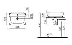 VitrA 7426B003-0001 GeoTezgah Üstü Çanak Lavabo Dikdörtgen 60 cm Parlak Beyaz