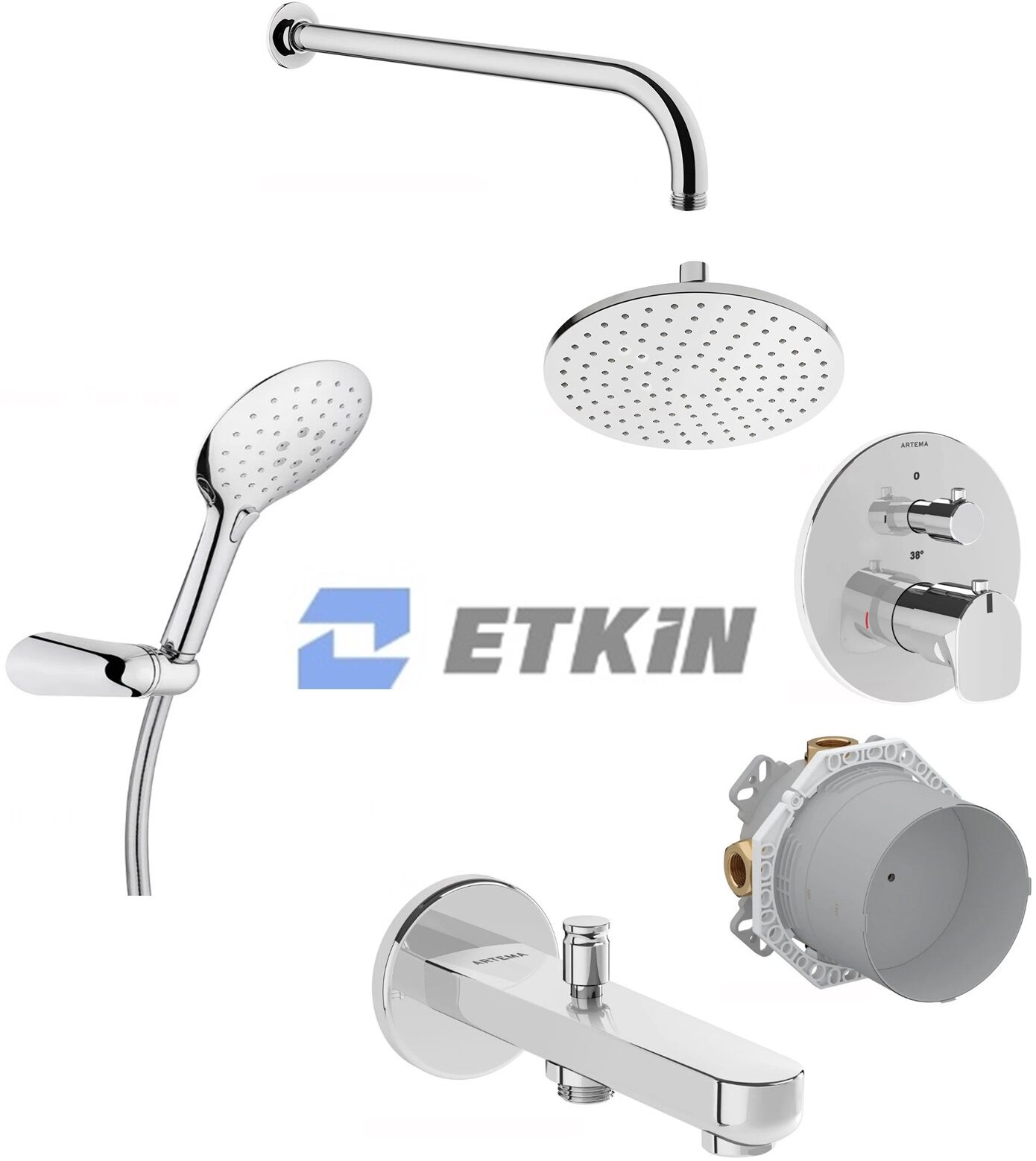 Artema Root Round A49279 Ankastre Termostatik Duş Seti Krom