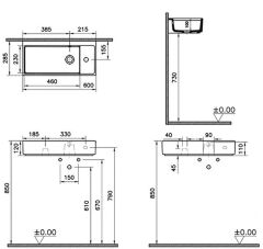 Vitra 7406B003-0029 ArchiPlan Dar Lavabo Sağ Armatür Delikli 60 Cm Beyaz