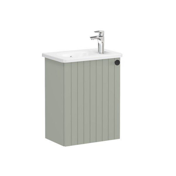 Vitra Root Groove 69197 Lavabo Dolabı, Kapaklı, 45 Cm, Kompakt, Mat Retro Yeşil, Yuvarlak Lavabolu, Sol